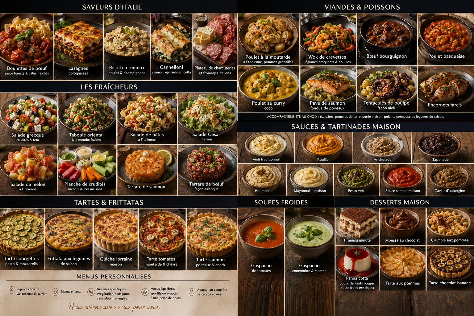 Carte complète des plats YESMAN Cooking